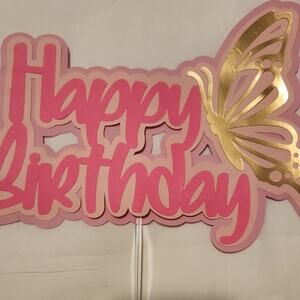 Happy birthday whith butterfly  pink